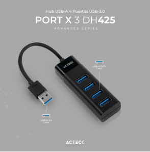 Hub USB 3.0 Port X 3 Dh425 Acteck Advanced Series Conexión USB Tipo A 3.0 A 4 Puertos USB A 3.0 Color Negro Ac-934664