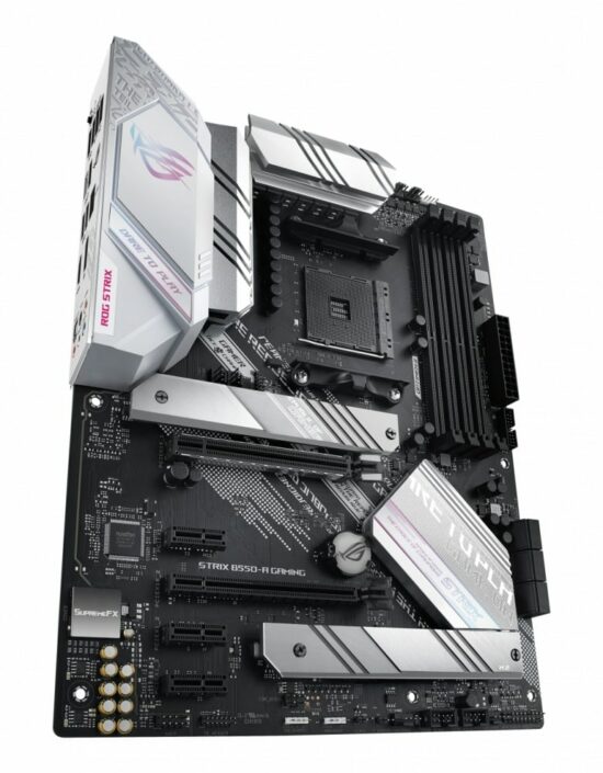 CP ASUS 90MB15J0 M0AAY0 3 Tarjeta madre ASUS ROG STRIX B550-A GAMING con chipset B550, soporte para procesadores AMD Ryzen de 3ra gen, USB 3.2, iluminación RGB y tecnología de enfriamiento avanzada.