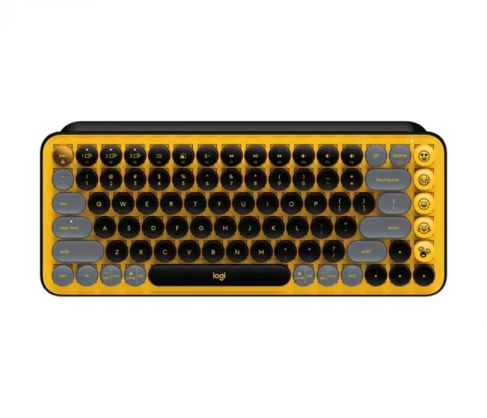 CP LOGITECH 920 010713 91e88c Teclado inalámbrico mecánico Logitech Pop Keys con diseño amarillo brillante y conectividad Bluetooth.