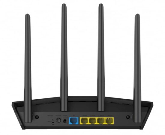 CP ASUS RT AX1800S 26c015 <ul> <li>Banda Wi-Fi: Doble banda (2,4 GHz / 5 GHz)</li> <li>Tasa de transferencia de datos WLAN: 1201 Mbit/s</li> <li>Tipo de interfaz Ethernet LAN: Gigabit Ethernet</li> <li>MIMO: si</li> <li>Cantidad de antenas: 4</li> <li>Cantidad de Puertos RJ-45: 4</li> <li>Memoria interna: 256 MB</li> <li>Estándar Wi-Fi: Wi-Fi 6 (802.11ax)</li> </ul>