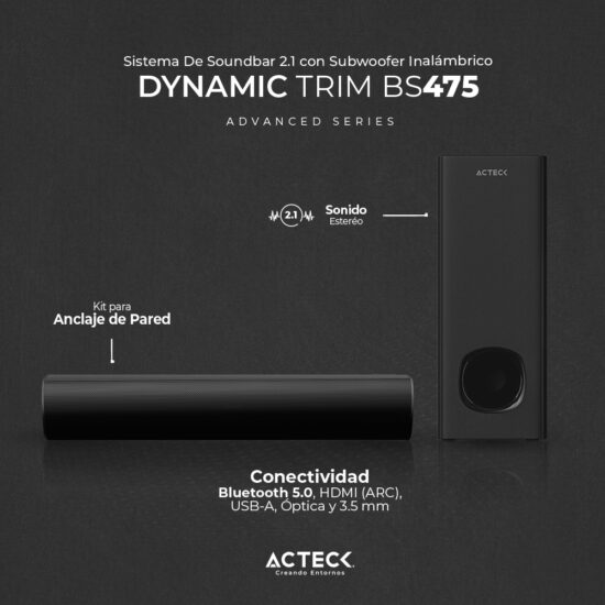 BOCACT300 1 Sistema De Soundbar 2.1 Con Subwoofer Inalámbrico Dynamic Trim Bs475 Advanced Series -