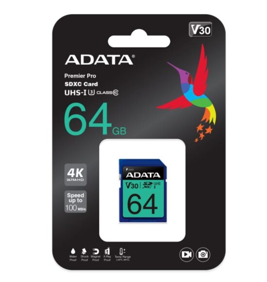 MEMDAT4090 1 Memoria Sd Adata Premier Pro V30 - 64 Gb, 100 Mb/s, 80 Mb/s, Azul, Clase 10
