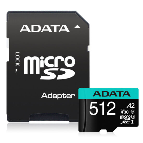 MEMDAT6160 1 Micro Secure Digital A2 (v30) Adata Premier Pro - 512 Gb, 100 Mb/s, 85 Mb/s, Negro/verde, Clase 10