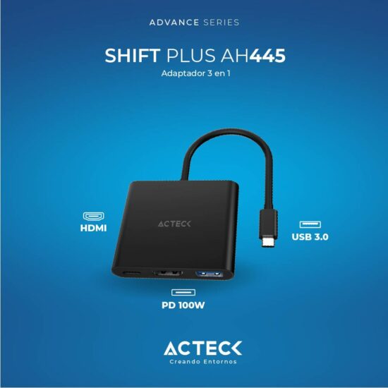 ACCACT4690 1 Adaptador 3 En 1 Usb-c Shift Plus Ah445 Acteck Advanced Series -