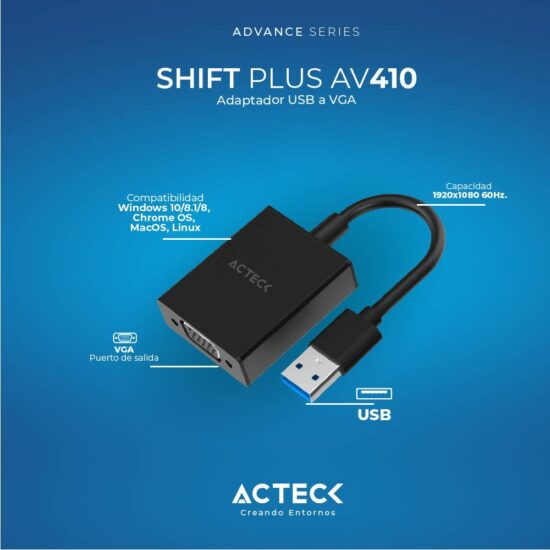 ACCACT4730 1 Adaptador Usb-a Shift Plus Av410 Acteck Advanced Series Conector De Salida Usb-a 3.0 -