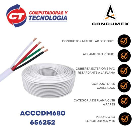 ACCCDM680 Cable De Alarma Condumex 656252 - 305 M, Color Blanco, Cable Para Alarmas Cl2r. 4/22 Awg, 100 Cobre