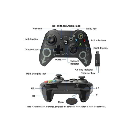 EO 0388 391 Control Inalambrico Usb N-1, Compatible Con Xbox One, Ps3 , Pc 2.4g, Dual Motor Negro