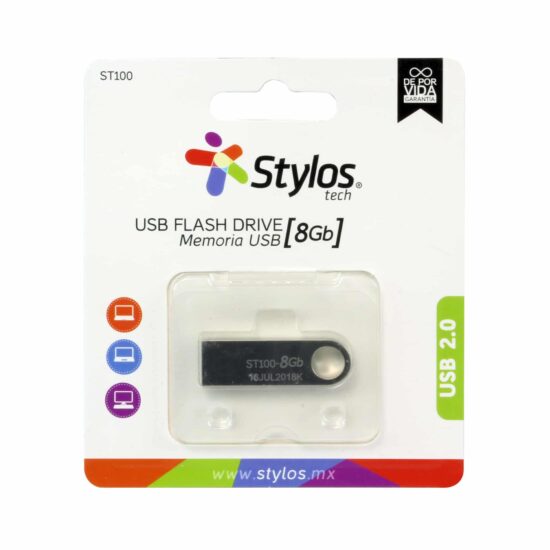 MEMSTY040 Memoria USB Stylos STMUSB1B - Plata, 8 GB, USB 2.0